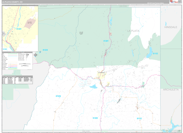 La Plata County Wall Map Premium Style